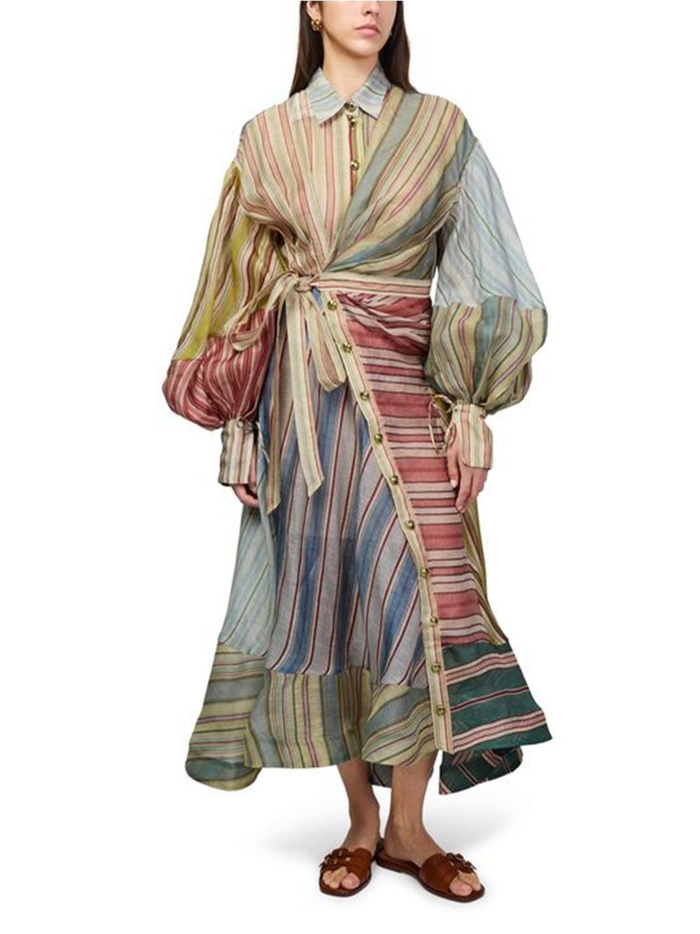 Zimmermann Multi-Stripe Wrap Maxi Dress in Pastel Hues